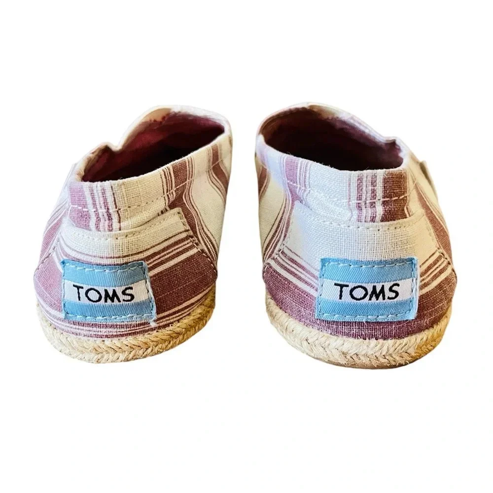 TOMS Alpargata espadrille slip-on canvas flats loafers 5.5 beige burgundy stripe